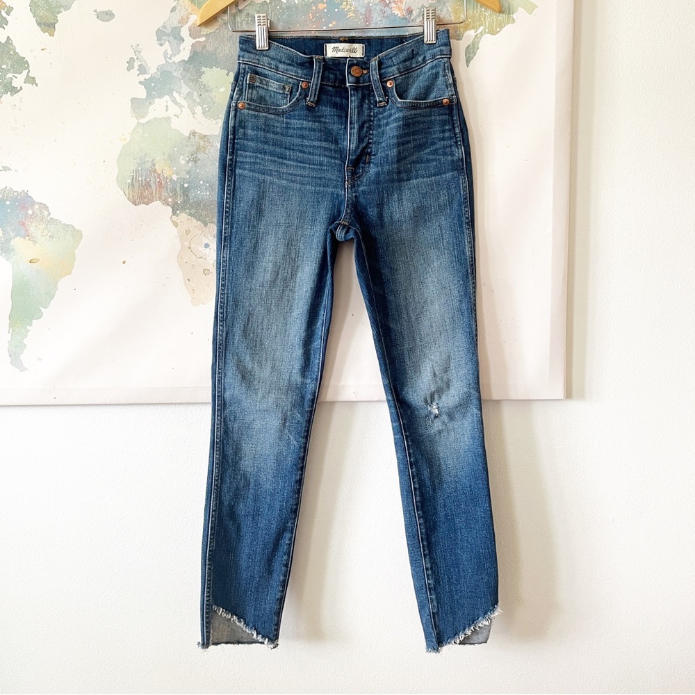 Madewell Jeans 10" High-Rise Skinny Size 23 Cutout Tulip Hem Medium Wash Blue